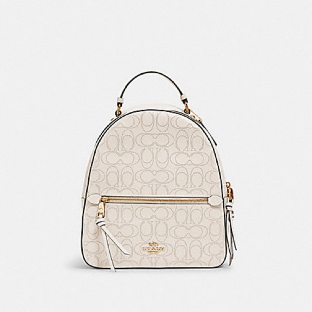 Coach White Signature Jacquard Mini Backpack with Gold Hardware